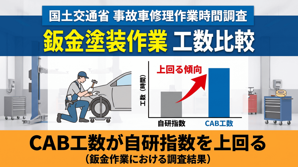 国土交通省が事故車修理の標準作業時間を調査～鈑金作業でCAB工数が自研指数を上回る傾向～