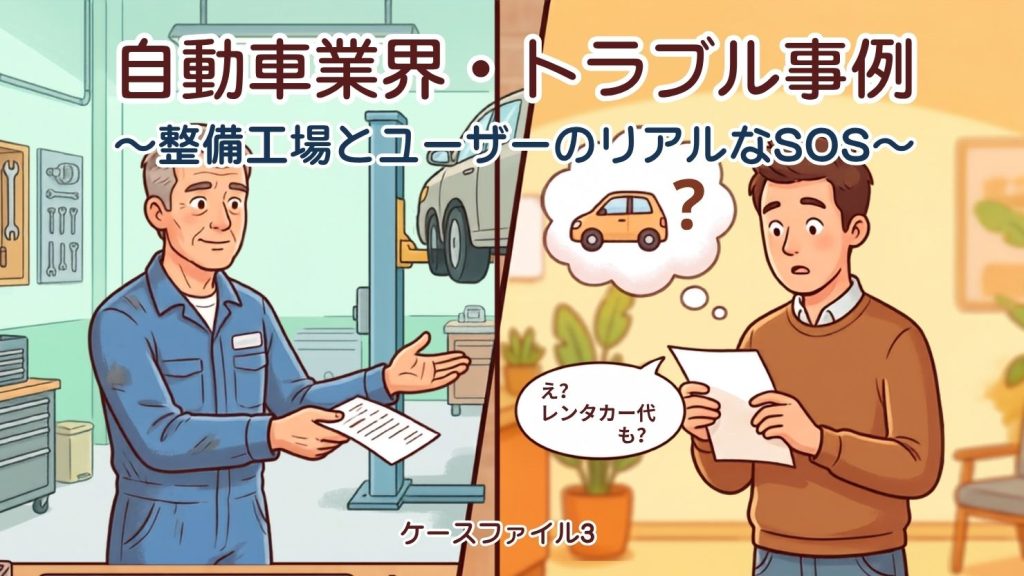 【MSRweb特設】自動車業界・トラブル事例　～整備工場とユーザーのリアルなSOS～　ケースファイル3　再修理で用意された代車。レンタカー代は誰が払うべき？