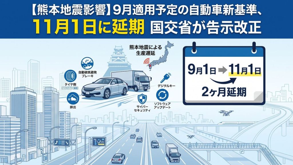 【熊本地震影響】9月適用予定の自動車新基準、11月1日に延期　国交省が告示改正