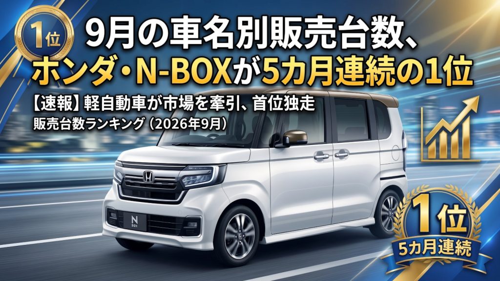 9月の車名別販売台数、ホンダ・N-BOXが5カ月連続の1位
